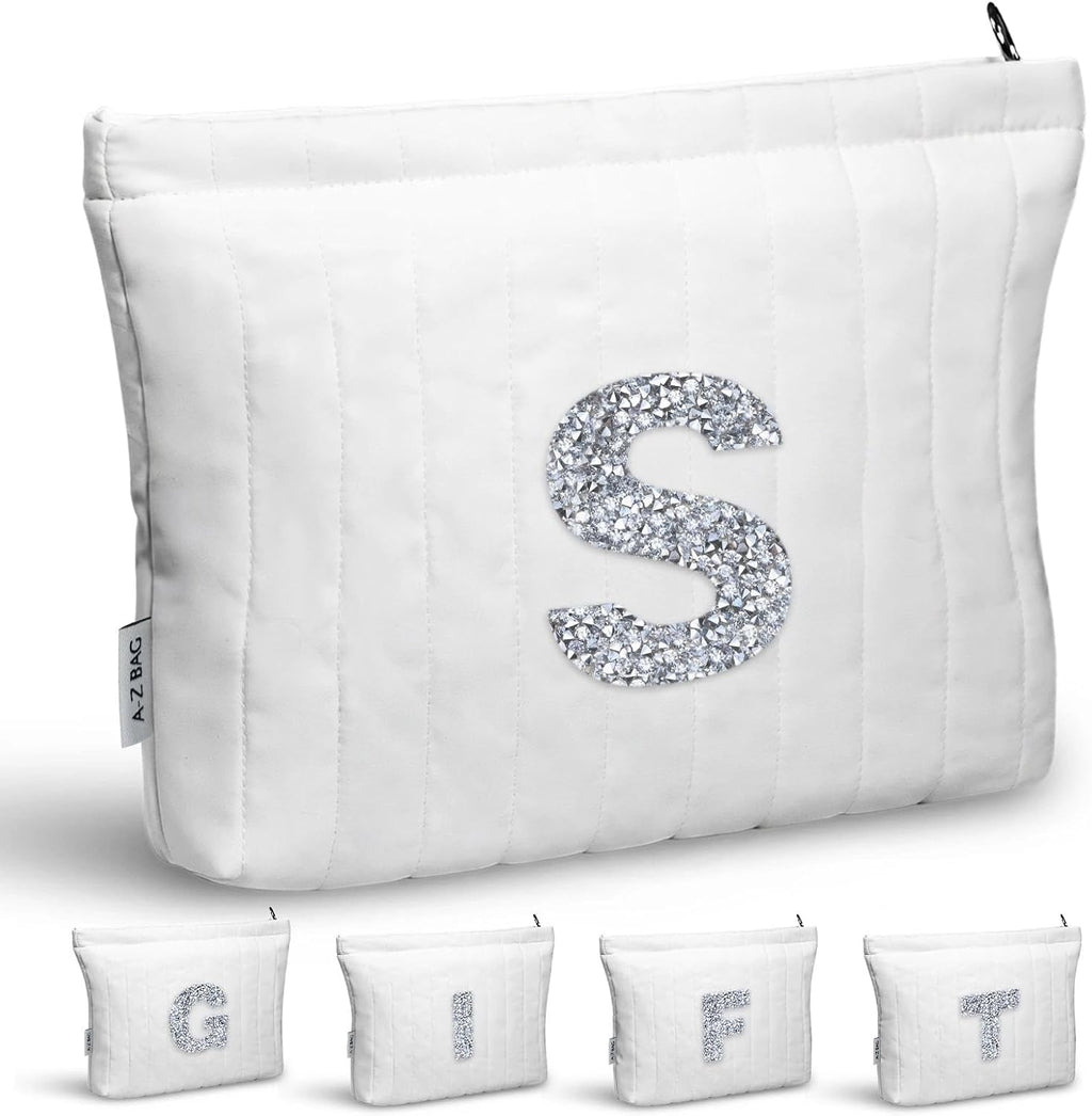 A-Z BAG Personalized Makeup Bag for Women, Bridesmaid Gifts (S, Diamond)