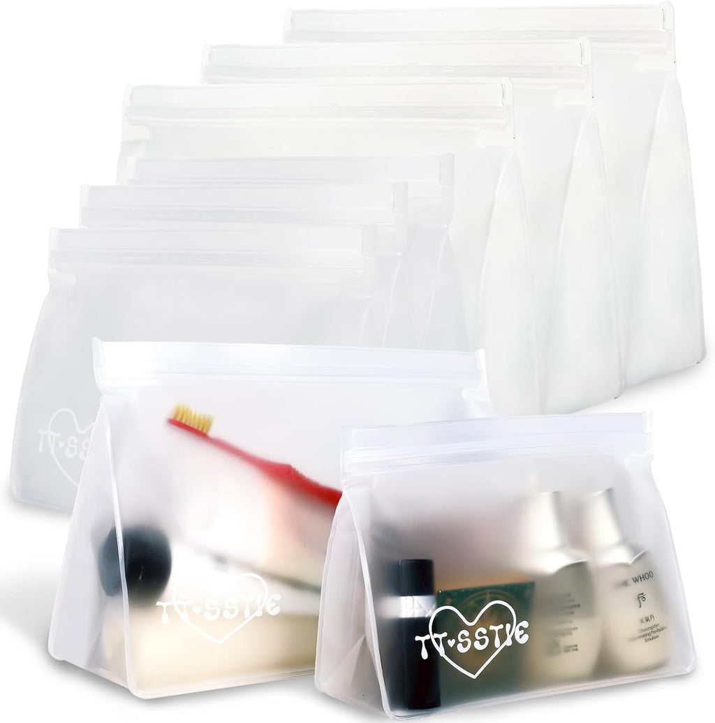 8 Pack Clear Toiletry bags, TSA Approved Quart Size Zipper Bags, PEVA Material BPA Free Leakproof Travel Makeup Cosmetic Bags, Carry on Airport Airline Compliant Bags for Wome&Men