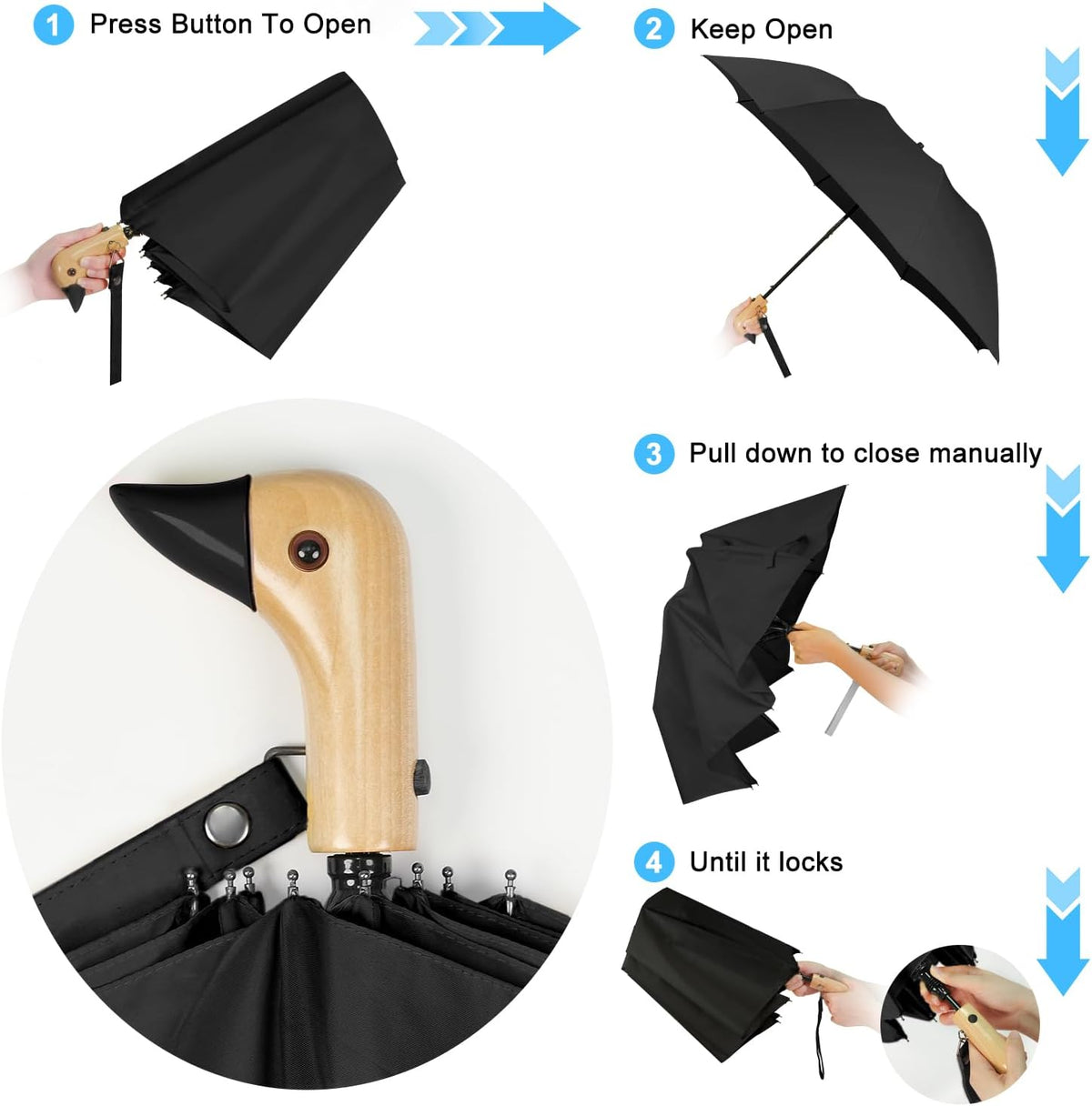 Duck Umbrella Travel Size Cute Compact Portable Waterproof for Kids Gifts