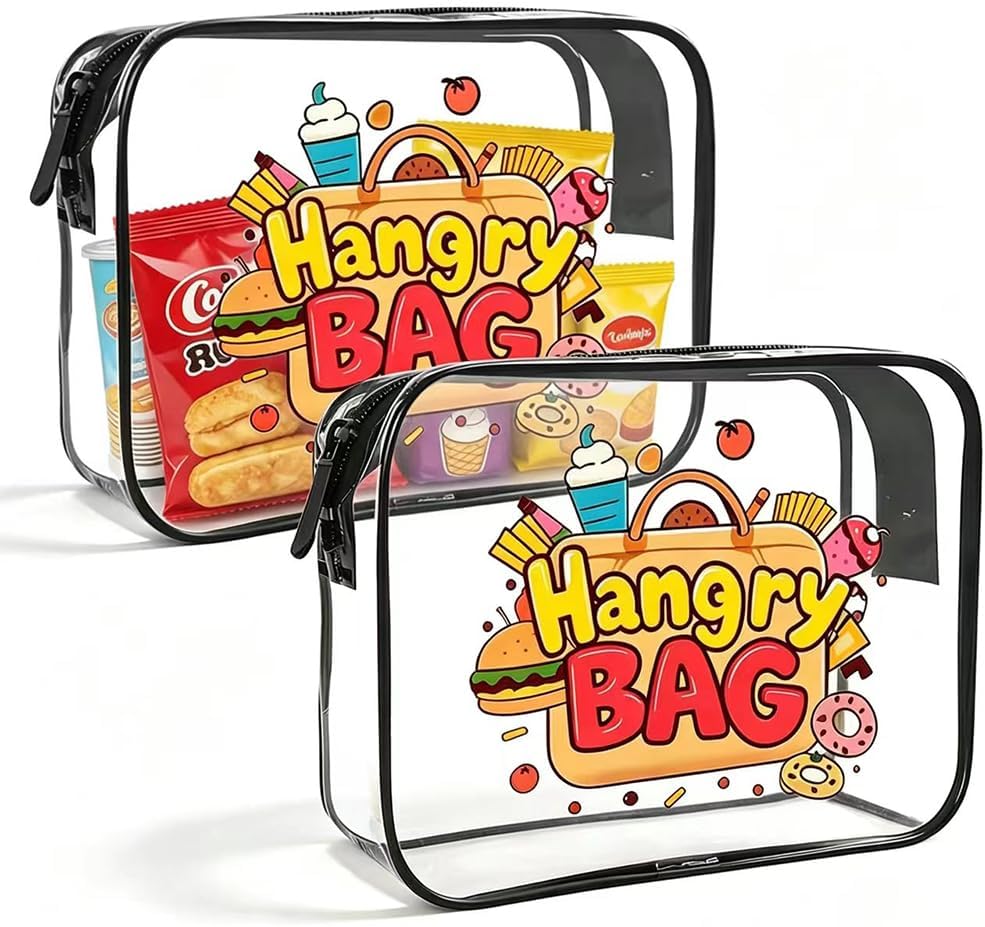Clear Toiletry Bag, 2 Pack TSA Approved Travel Toiletry Bag Carry on Travel Accessories Bag for Women Men, Carry on Airport Airline Cosmetic Bag (Hangry-2pc)