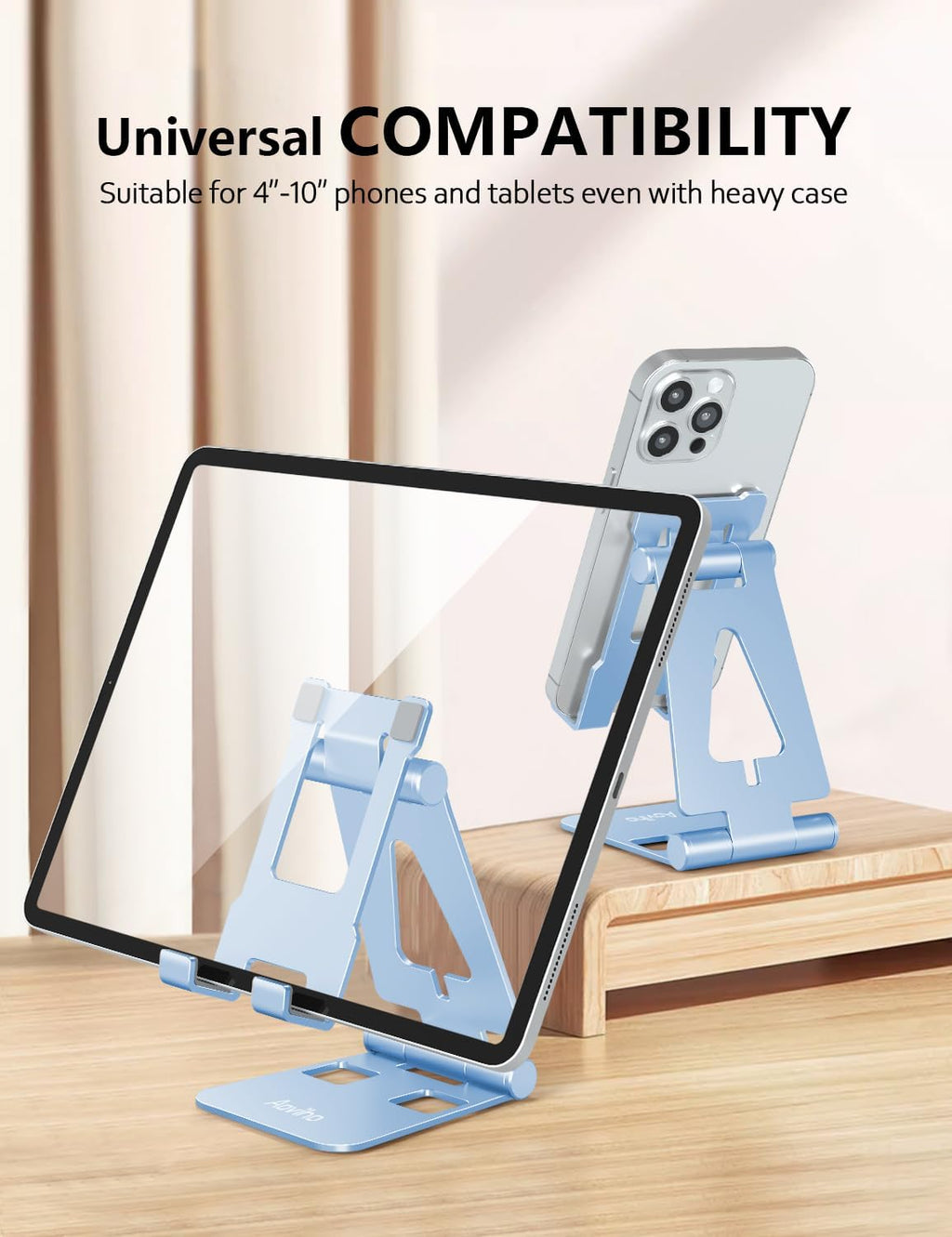 Aoviho Foldable Cell Phone Stand for Desk, Holder for iPhone,Sky Blue