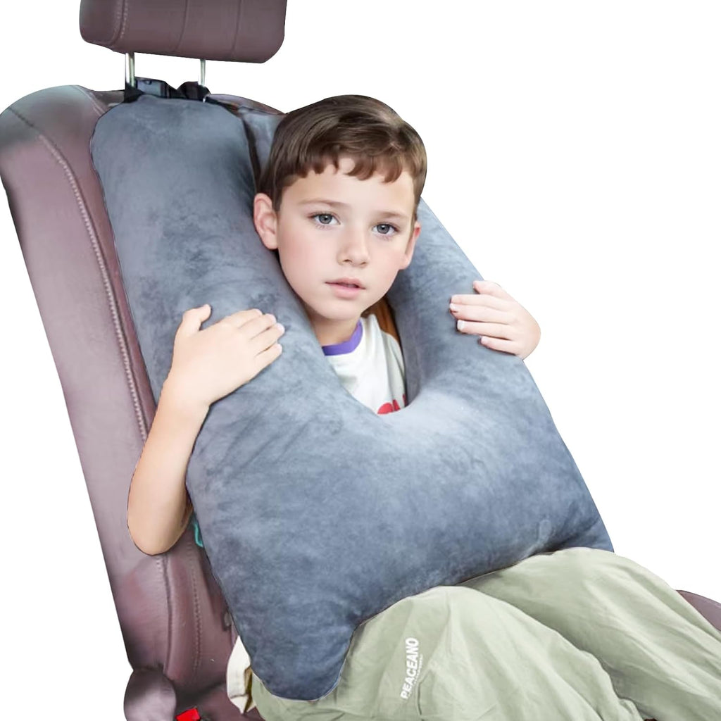 1 MIDDLE ONE Car Pillow for Kids, Memory Foam Travel Pillow for Car and Adults, Kid Travel Pillow for Sleeping on Road Trip, Small Body Pillow for Kids (Grey)
