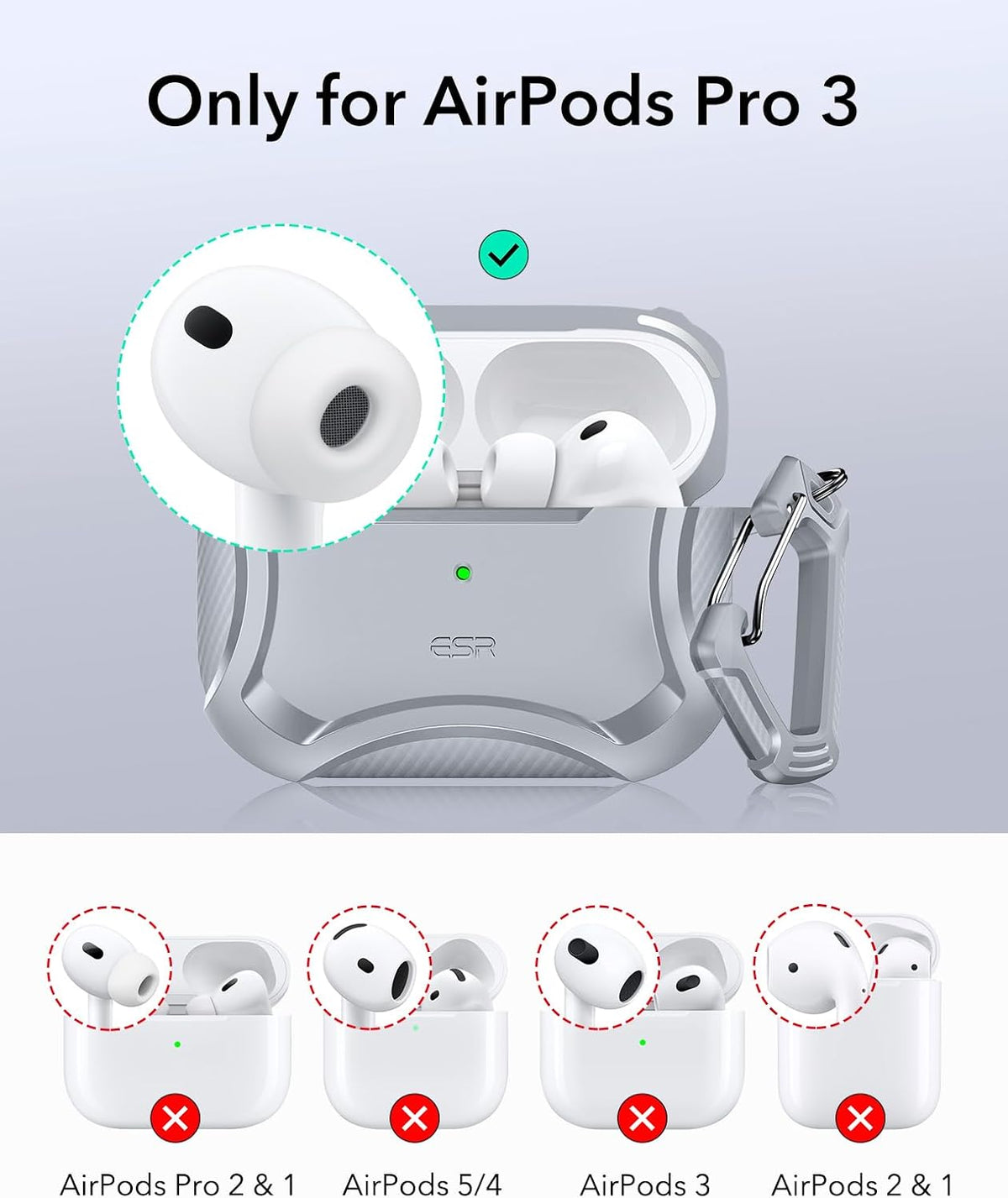 ESR for AirPods Pro 3 Case (2025), Magnetic Lid, Cyber Tough Series, Gray