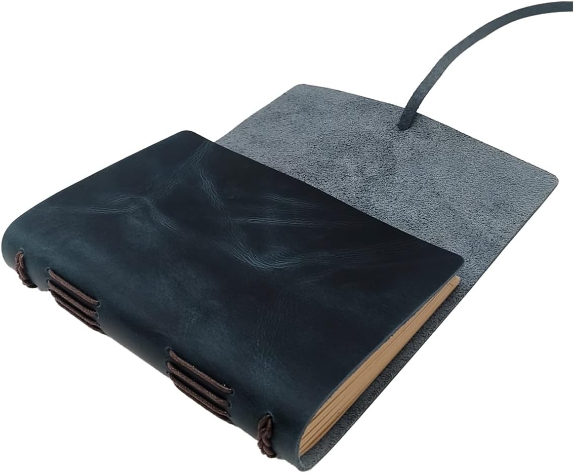 CooLeathor Blue Notebook Journal - Genuine Leather Journals for Writing Small Size Diary 5.5x7.5 Inch, Notepad For Man and Women, Gifts,Work,Travel Dark Blue