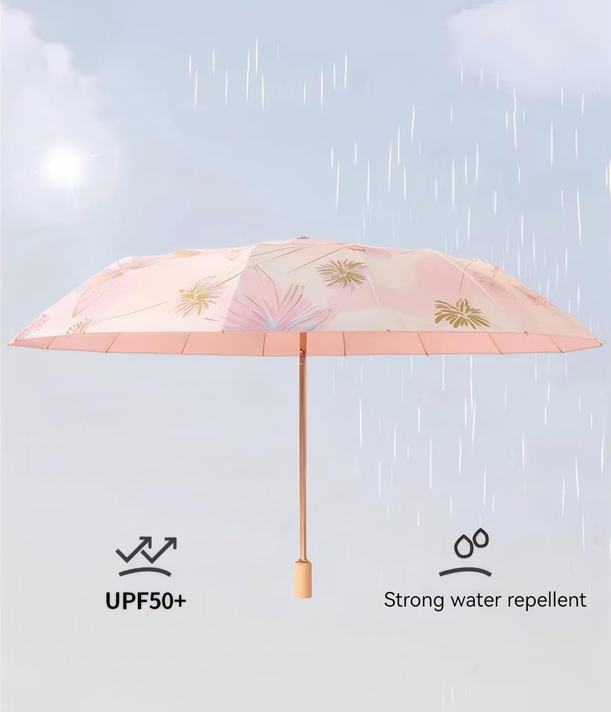 UPF50+ Large Umbrella UV Protection Upgrade Thickened Double-bone Fiberglass Stylish & Durable 16-Bone Windproof Compact Travel Sun & Rain Parasol Flower Vintage Design for Women