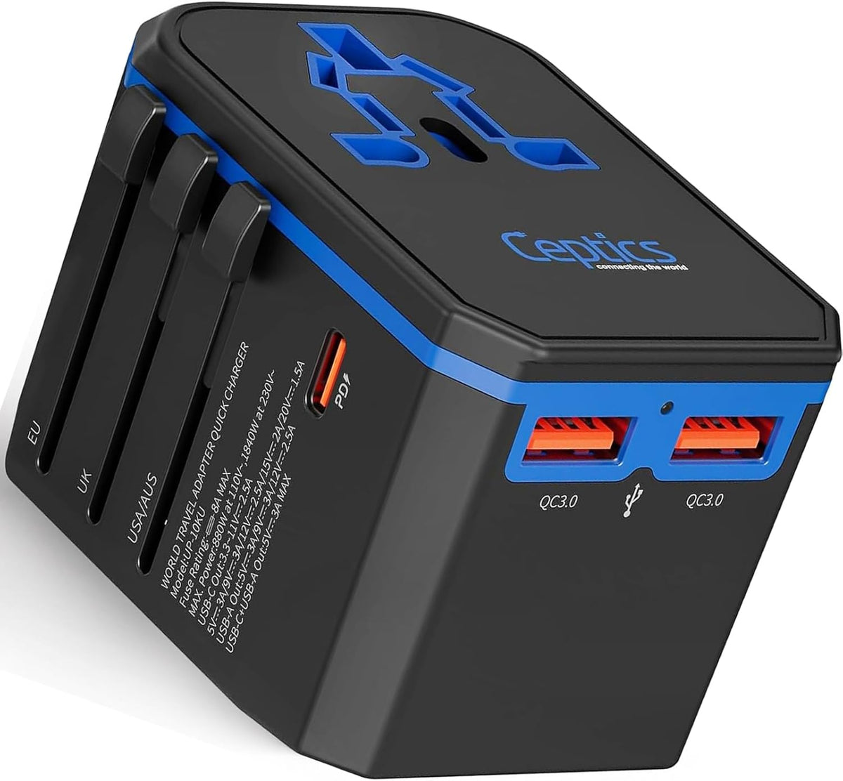 Ceptics International Power Adapter - 30W USB-C, 2 USB-A, Universal Input