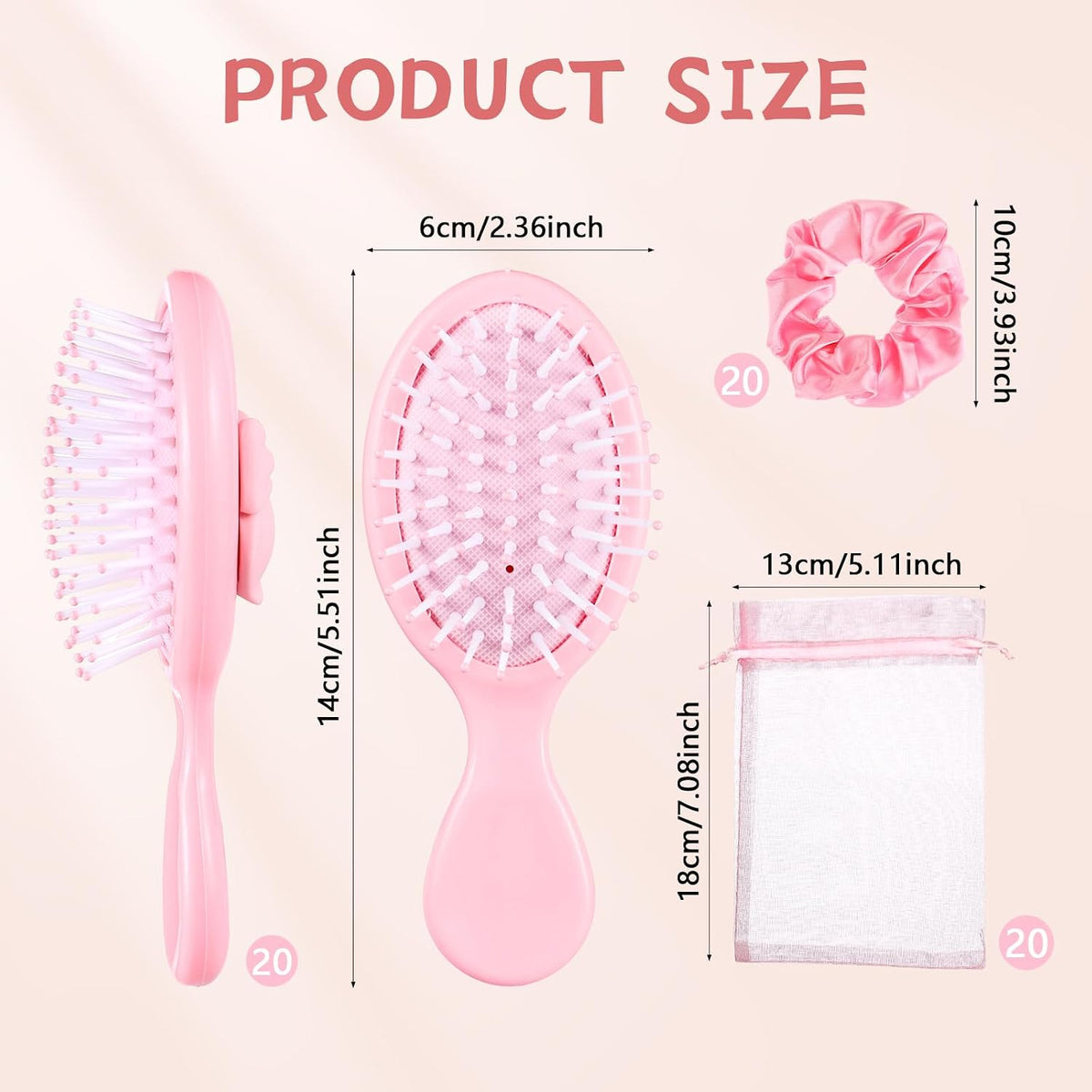 20Sets-80Pcs Pink Bow Coquette Party Favors Hair Brushes Foldable Mini Combs Pocket Cosmetic Mirrors Hair Scrunchies Trip Weekend Gifts for Sleepover Spa Birthday Party Bridal Back to School