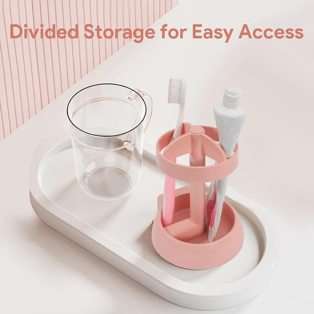 Toothbrush Holder with Cup Cover, 3 Slots Toothpaste Organizer Compatible with Electric Toothbrushes and Conventional Toothbrushes for Bathroom Pink
