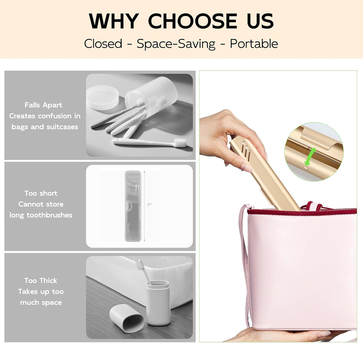 Travel Toothbrush Case, 2Pack Portable Toothbrush Holders, Durable Aluminum Toothbrush Storage Box, Small Breathable Manual Toothbrush Container for Traveling, Camping, Business Trip - Gold