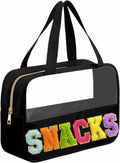 Kovewon Chenille Letter Snacks Bag Clear Snack Bag Pouch with Handle and Zipper Waterproof Nylon Portable Travel Tote Makeup Bag for Women