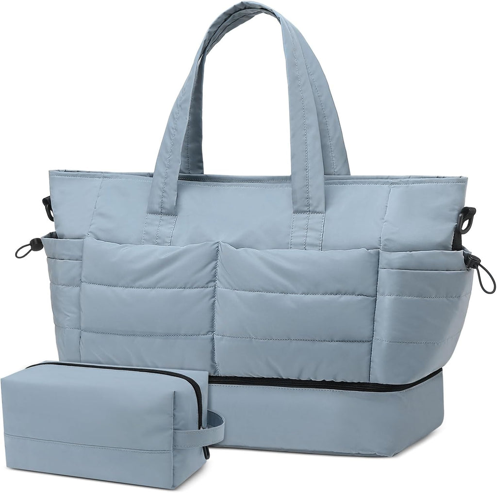 50L Travel Duffel Bag for Women, Weekender Travel Bag with Shoe Compartment & Toiletry Bag, Overnight Carry On Bag for Gym Trip, Blue