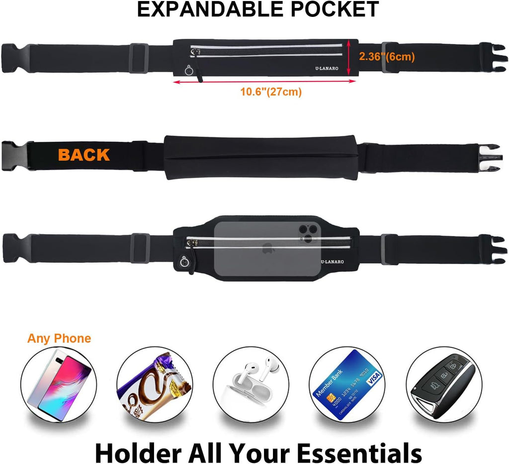 U·LANARO Slim Running Belt Fanny Pack Running Phone Holder Waist Band Pouch