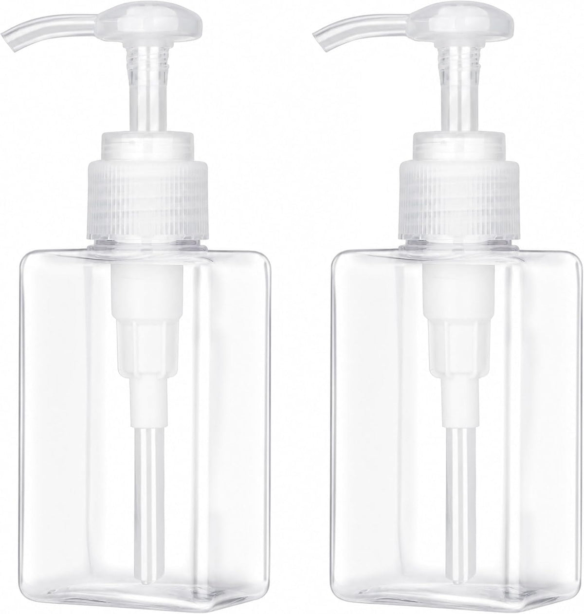 100ml (3.4oz) Pump Bottle Dispenser Jansburg 2 Pack Refillable Flat Square Plastic Lotion Dispenser Leakproof Empty Lotion Pump Bottle for Essential Oil Soap Lotion Shampoo Clear