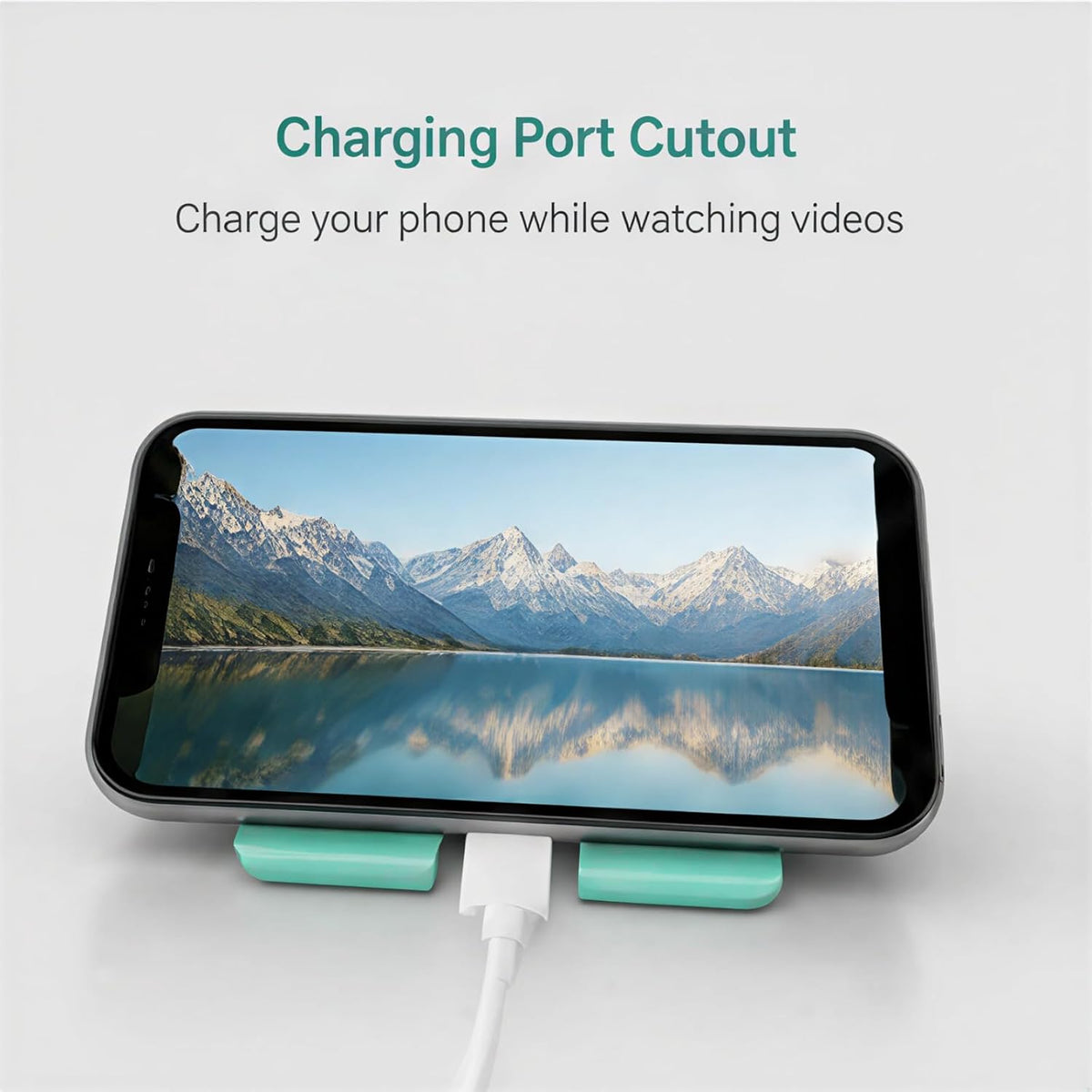 Flexible Silicone Aluminum Phone Holder, Portable Phone Holder with Charging Port Cutout and Suction Cups, Foldable&Rollable, Non-Slip Desk Mount for Airplane Travel