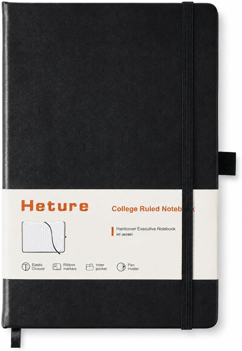 Heture Hardcover Notebooks, A5 Lined Journals Notebook for Writing 160 Pages, 8.2 x 5.5 inch, Classic Ruled Notebooks for College/Work/Travel (Lined-1 Pack, Black)