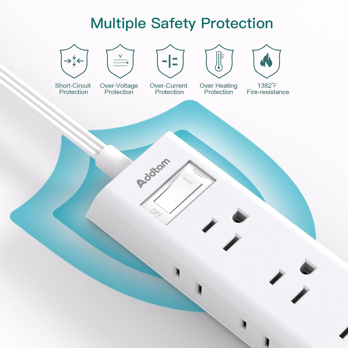 Addtam Short Extension Cord - 1FT Power Strip Surge Protector