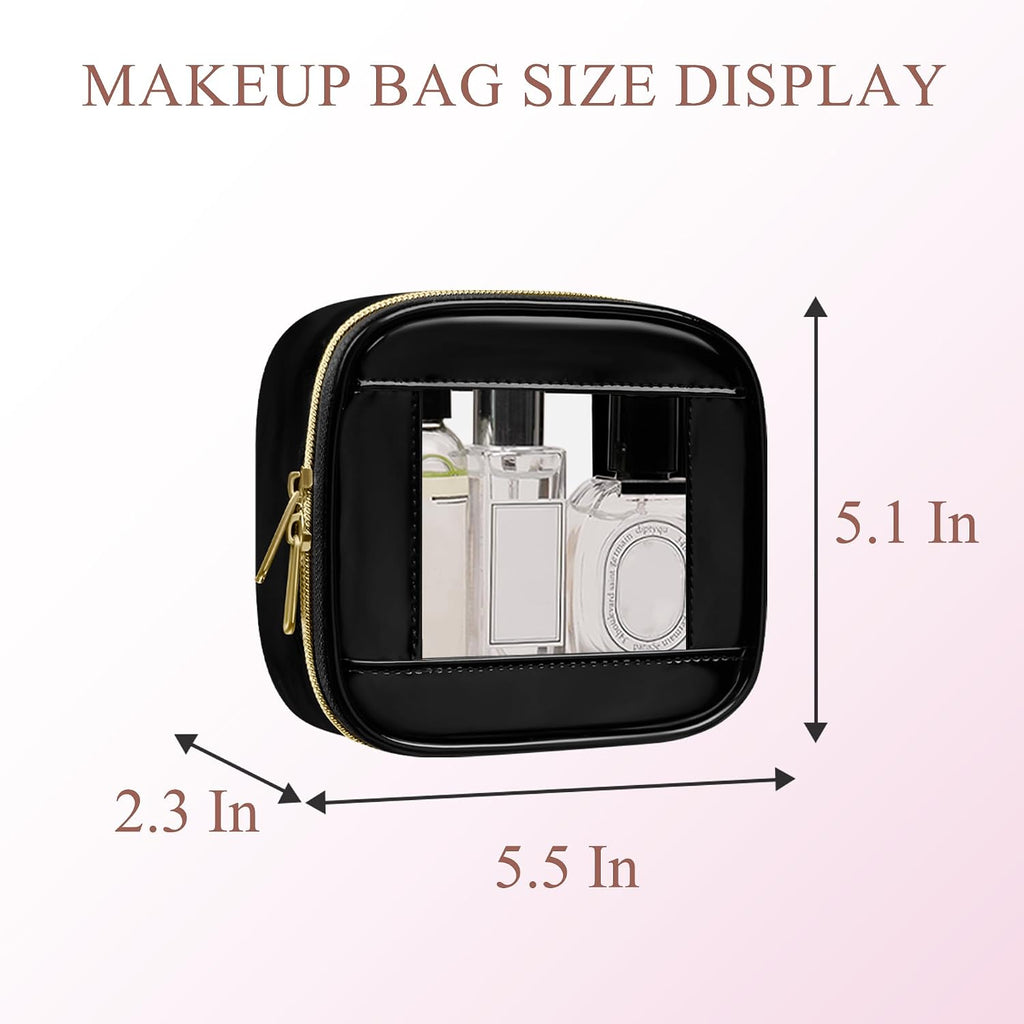 Small Clear Makeup Bag for Purse, Mini Waterproof Clear Cosmetic Bag Case Organizer, TSA Approved Square Small Makeup Case Pouch with Zipper, Car Travel Essentials for Women (Black-2, Mini)