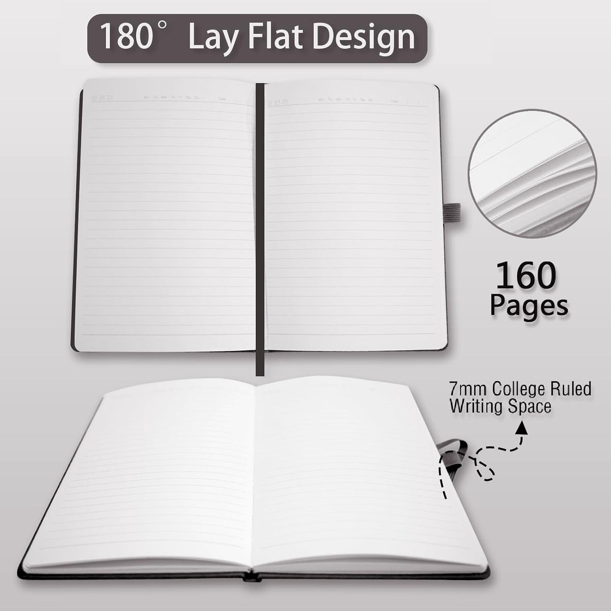 Heture Hardcover Notebooks, A5 Lined Journals Notebook for Writing 160 Pages, 8.2 x 5.5 inch, Classic Ruled Notebooks for College/Work/Travel (Lined-10 Pack, Black)