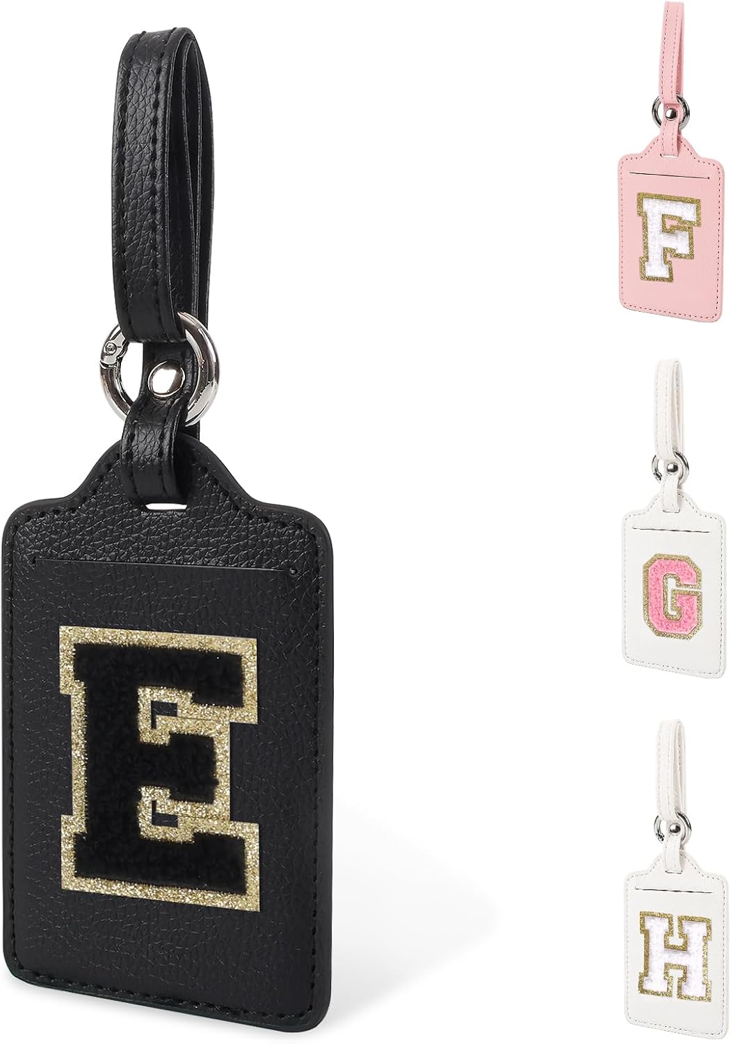 Personalized Initial A-Z Luggage Tag for Suitcases, PU Leather Luggage Tags with Privacy Cover Name Card, Black Cute Monogrammed Funny Luggage Baggage TSA Approved Tags for Women Kids(1 PACK Letter E)