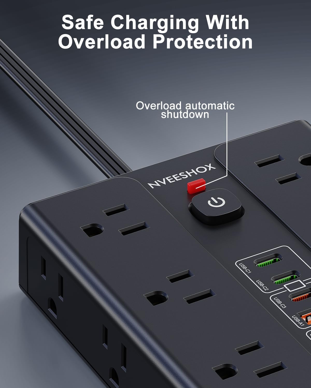 Surge Protector Power Strip with 16 AC Outlets 6 USB Ports(3 Type C)