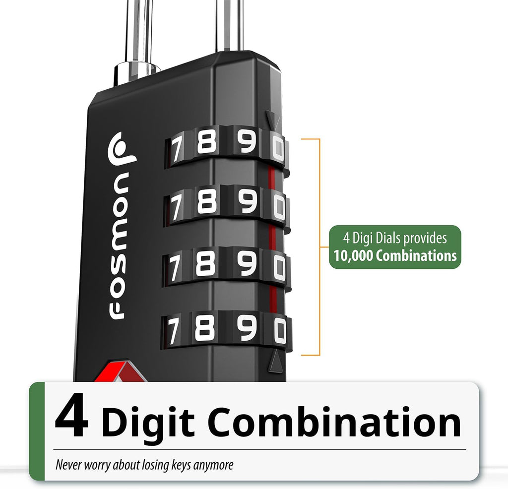 Fosmon TSA Approved Luggage Locks, 4 Digit Combination Padlock, 4 Pack