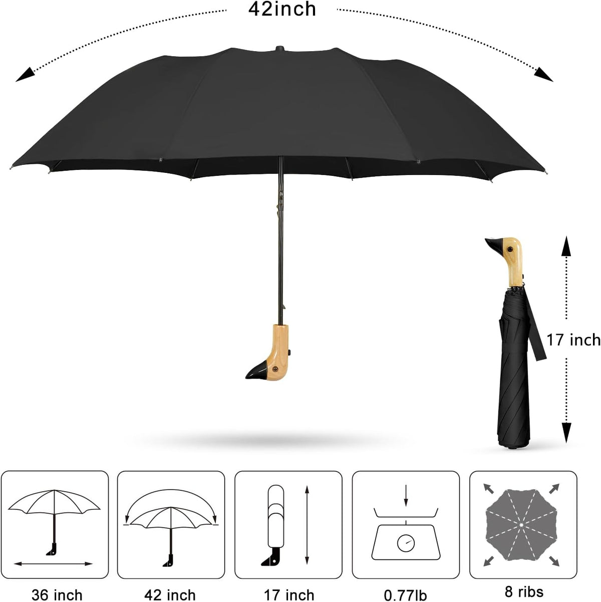 Duck Umbrella Travel Size Cute Compact Portable Waterproof for Kids Gifts