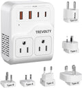 2000W European Travel Plug Adapter with 3 AC & 4 USB Ports, Universal Travel Adapter with Type A B C E/F G I (White)