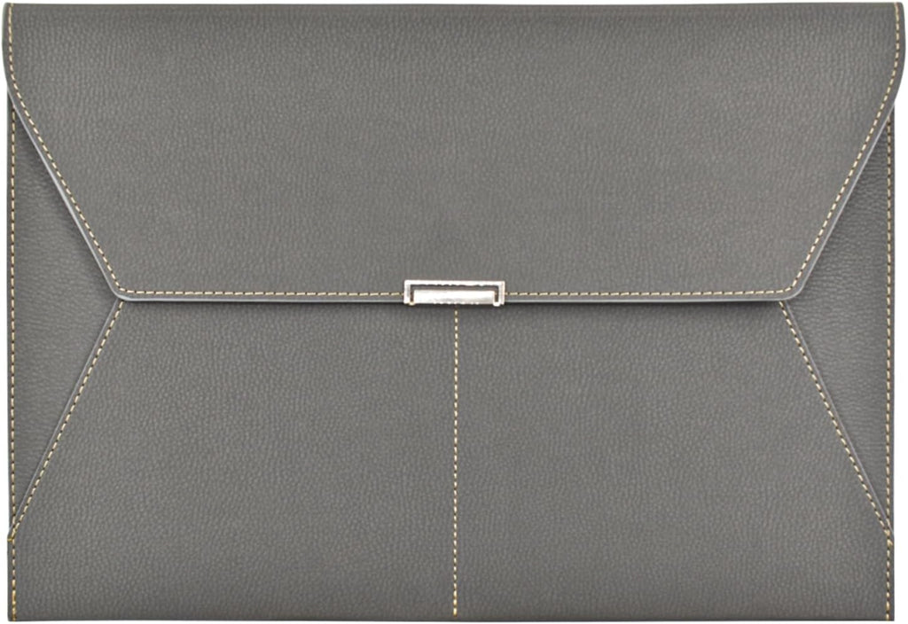 VANRA File Folder Document Holder Organizer Waterproof Portfolio Leather Folder Case with 3 Pockets, Filing Envelopes for A4 Letter Size Paper with Snap Magnetic Button Closure (Gray)