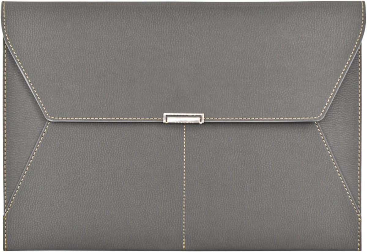VANRA File Folder Document Holder Organizer Waterproof Portfolio Leather Folder Case with 3 Pockets, Filing Envelopes for A4 Letter Size Paper with Snap Magnetic Button Closure (Gray)