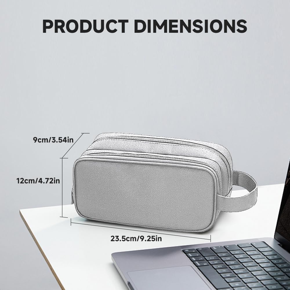 Teskyer Double Layer Cable Organizer Bag, Travel Tech Pouch, Light Grey