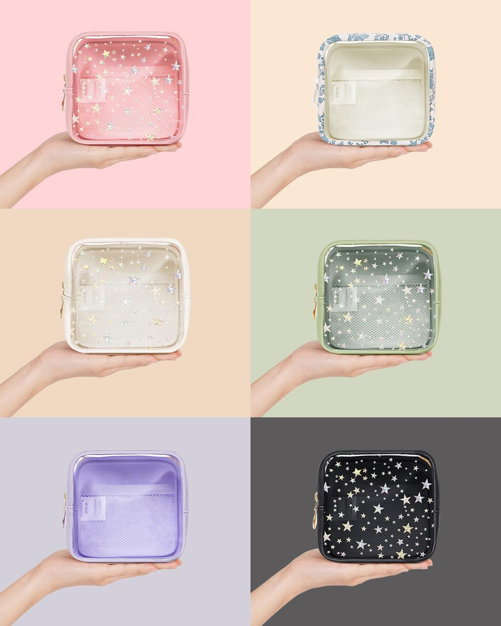 Clear Makeup Bag for Purse, Mini Cosmetic Pouch with Glitter Star Pattern