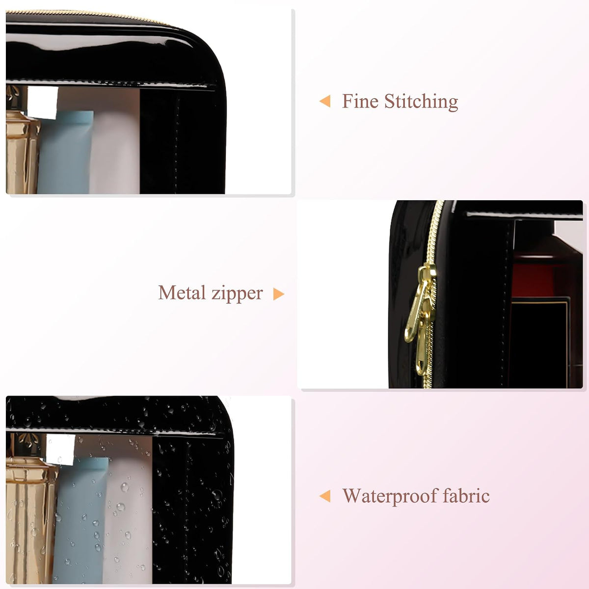 Small Clear Makeup Bag for Purse, Mini Waterproof Clear Cosmetic Bag Case Organizer, TSA Approved Square Small Makeup Case Pouch with Zipper, Car Travel Essentials for Women (Black-2, Mini)