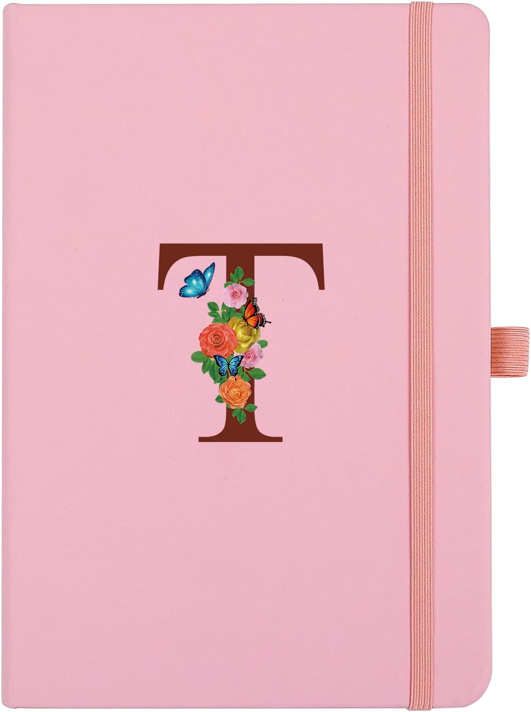 Pink Notebook for Women, 5.7"X8.3" A5 Journal Notebook with Letter T, Dual-Sided Writing Notebook with Dividers, Cute Leather Journal for Work, Business, School, Meetings, Travelers, Small Notebook