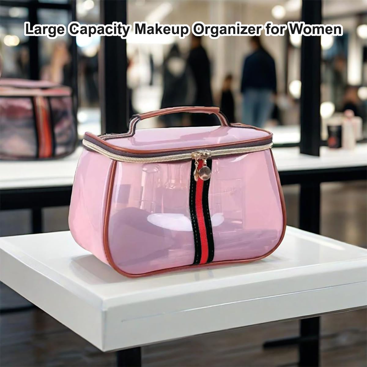 New Retro Vintage Vanity Bag, Clear Makeup Organizer with Handle
