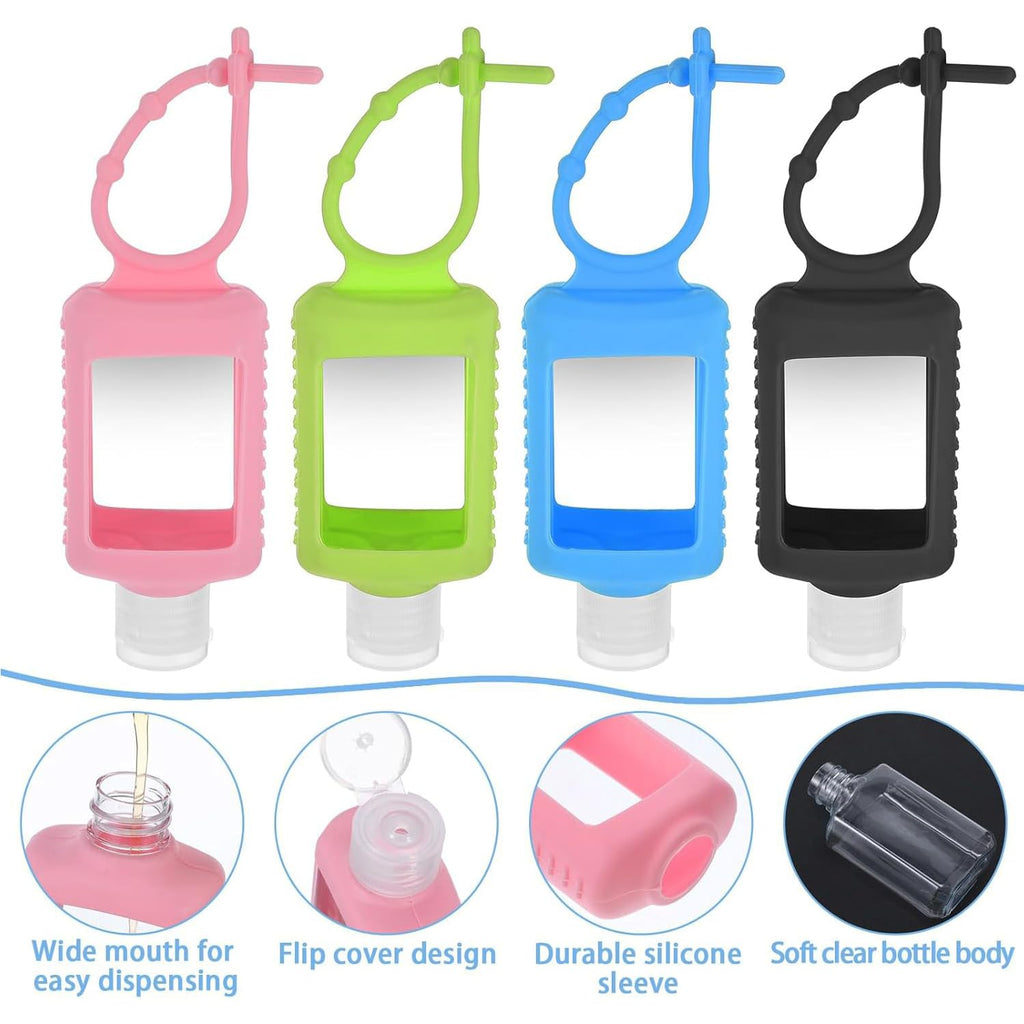 4 Pack Travel Bottles, Hand Sanitizer Holder Empty Travel Size 2oz/60ml Leakproof Refillable Containers Portable Keychain Bottles with Detachable Silicone Case