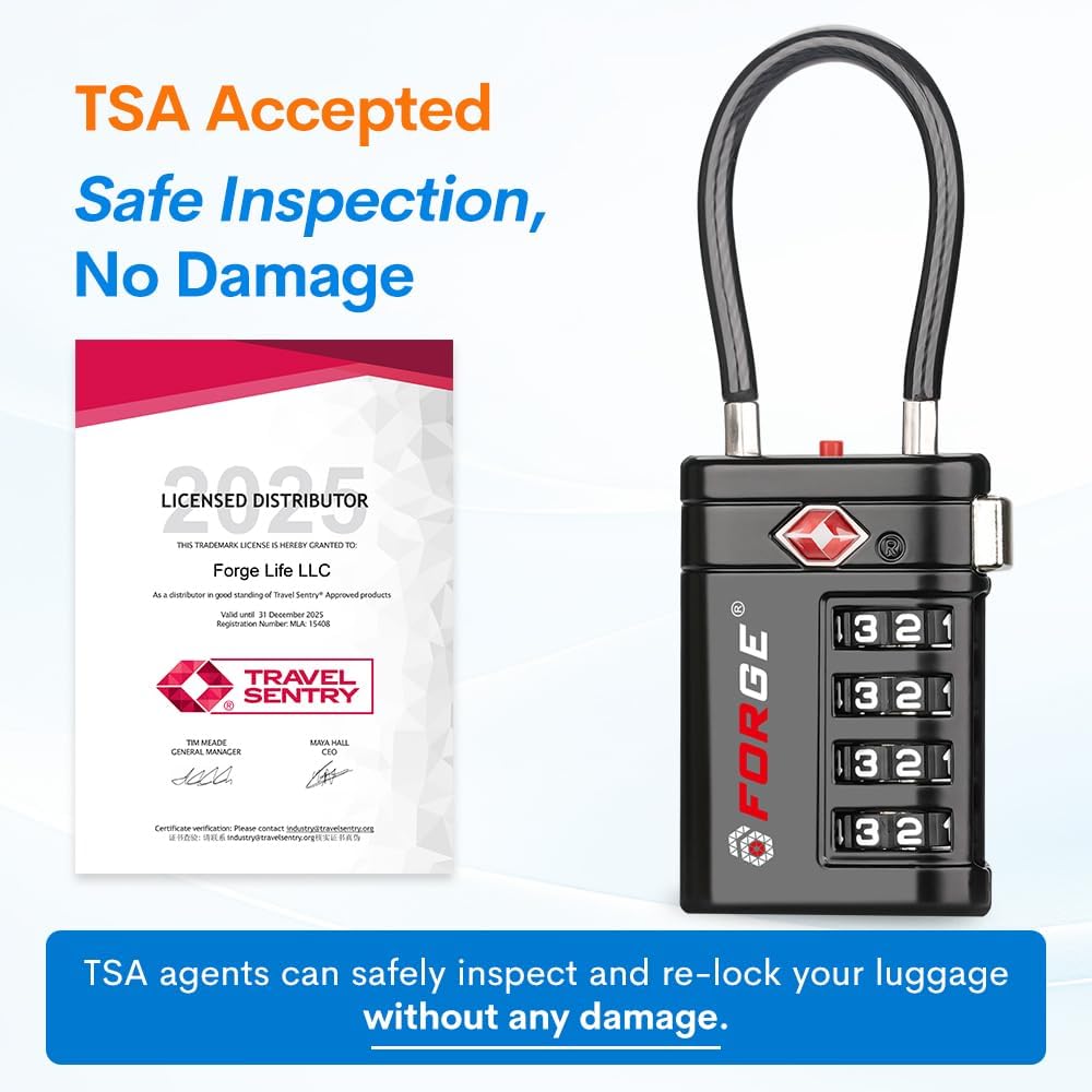 Forge Open Alert TSA Approved Luggage Locks, TSA Travel Locks, Advance Core, Zinc Alloy Body. 4 Color Locks.