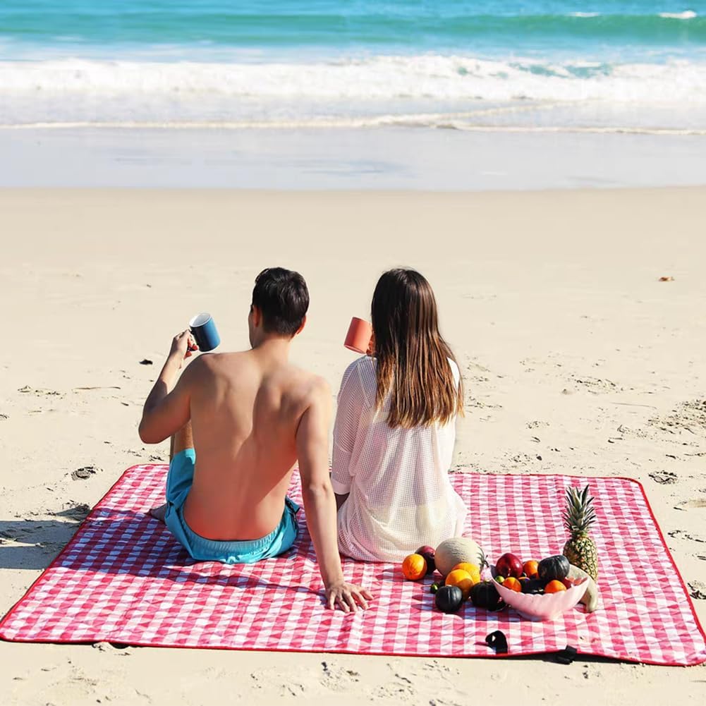 PUPOPIK Outdoor Picnic Blanket, Foldable Waterproof Sand Beach Mat in Large 80x60in for Beach Camping Hiking Travel Family Concerts Portable Beach Blankets (Red)