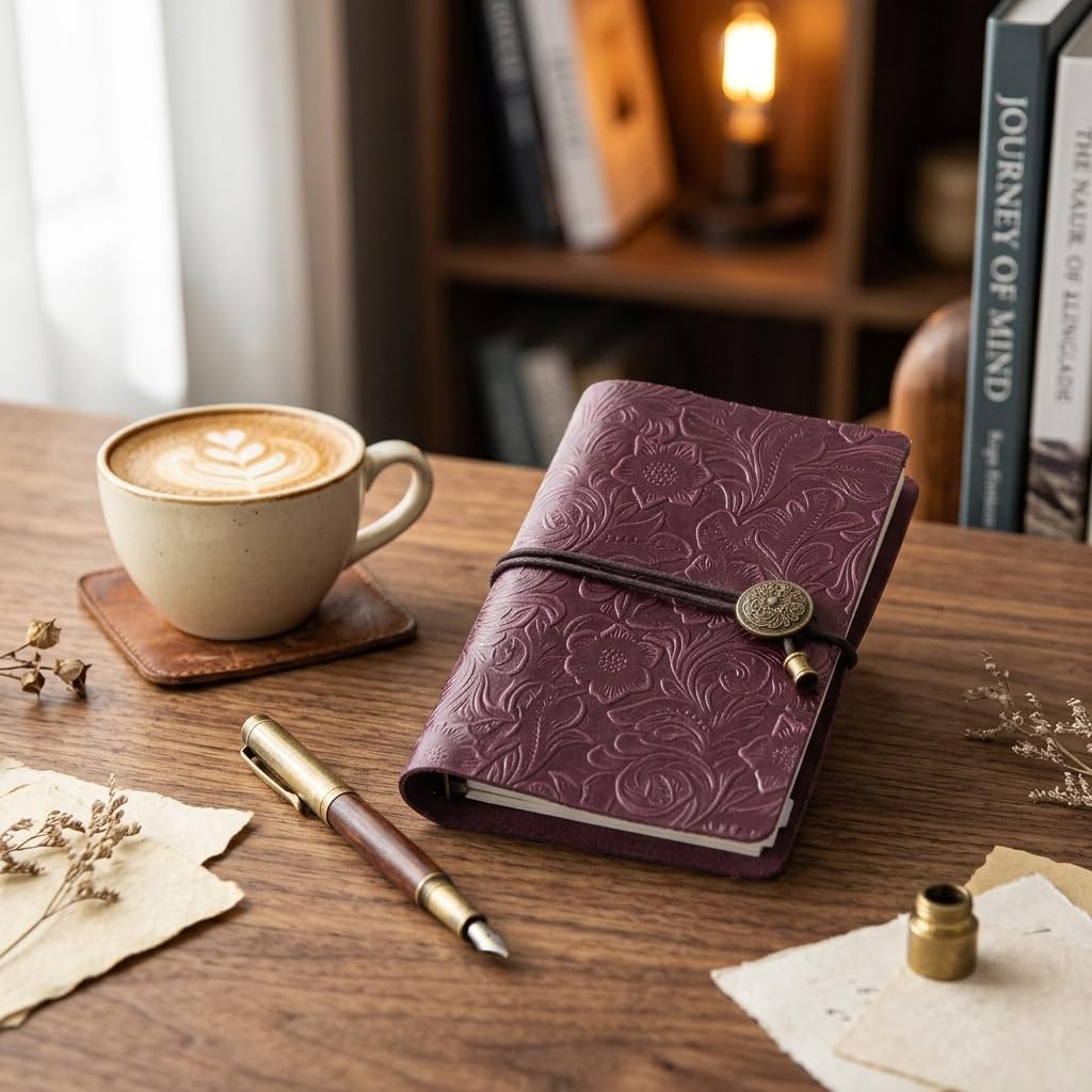 Refillable Leather Journal, Travelers Notebook Cover A6, Purple