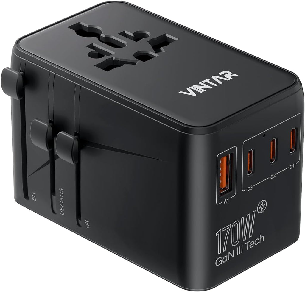 VINTAR 170W GaN Universal Travel Adapter for Europe/UK/US/AU 200+ Countries