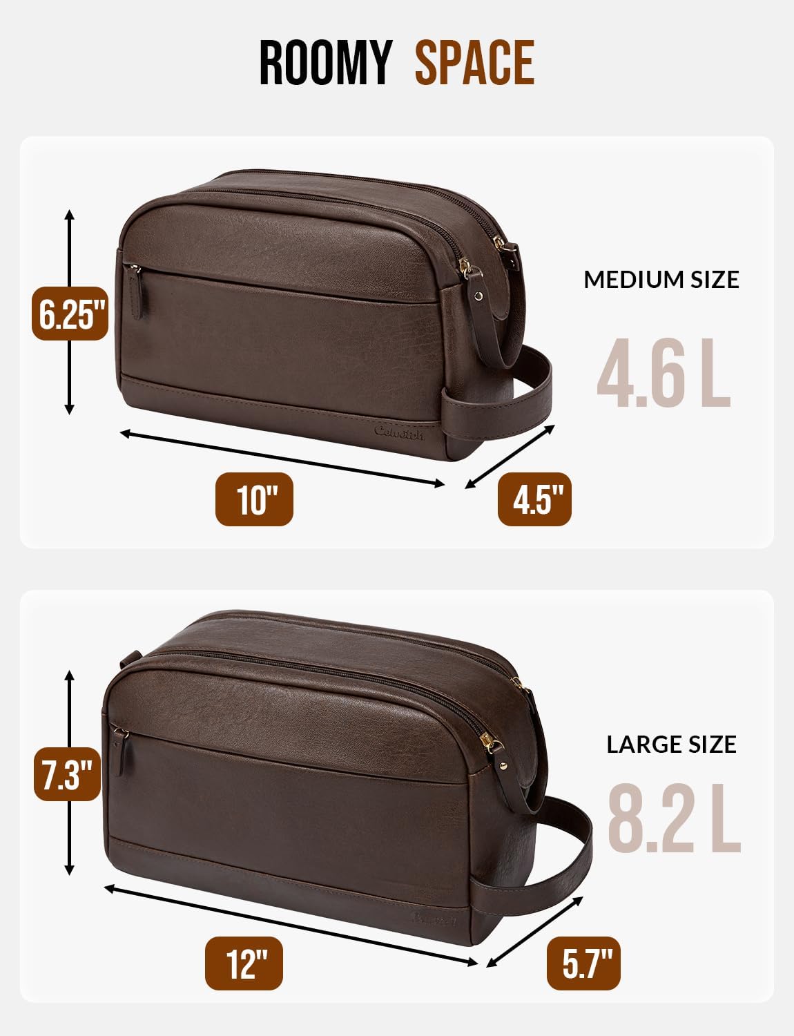 PU Leather Toiletry Bag for Men, Dark Brown