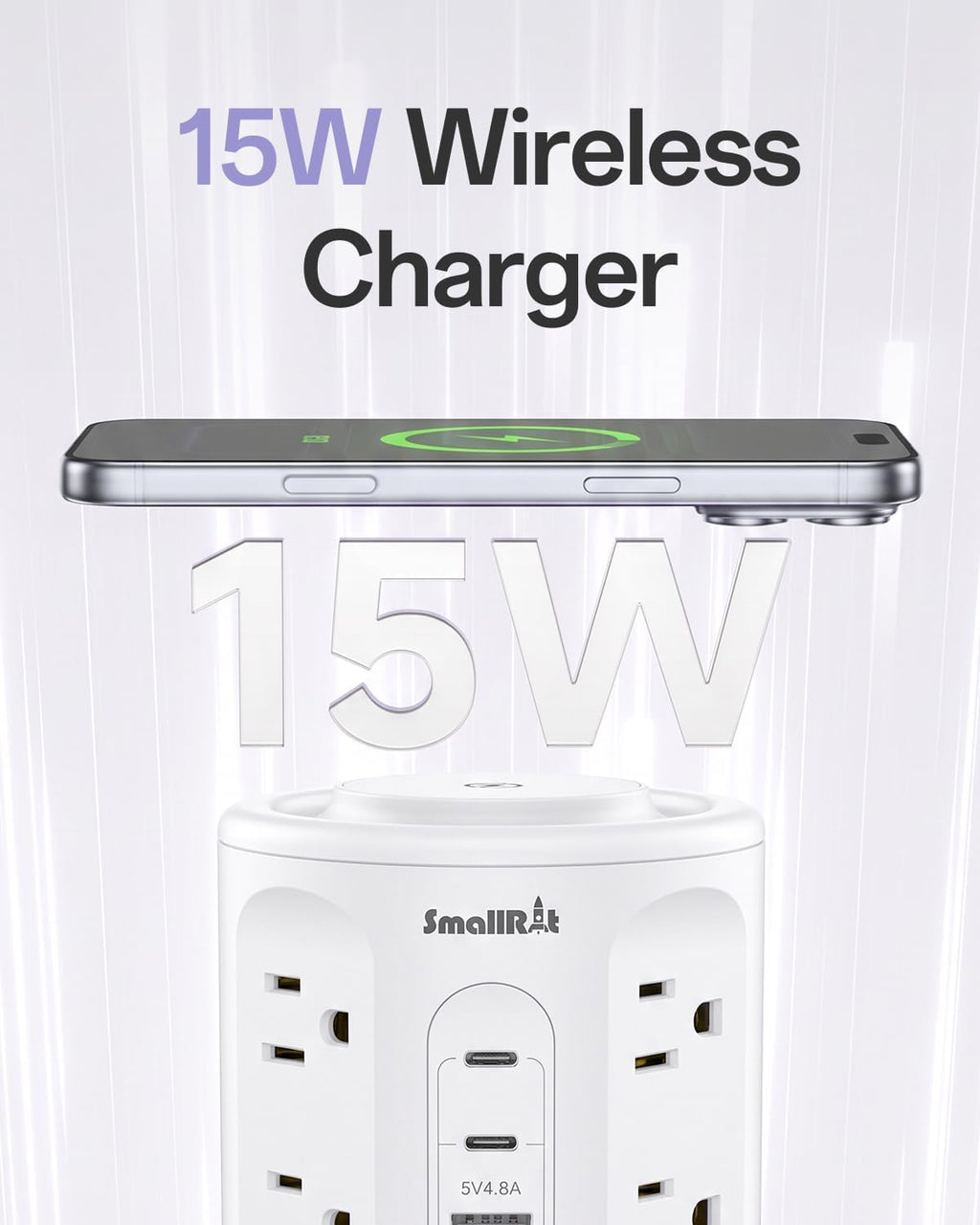 Power Strip with USB Ports,Extension Cord with Multiple Outlets (12AC+3A+2C), 6.5 FT Desk White Power Strip Tower Charging Station for Home, Office, College Dorm Essentials