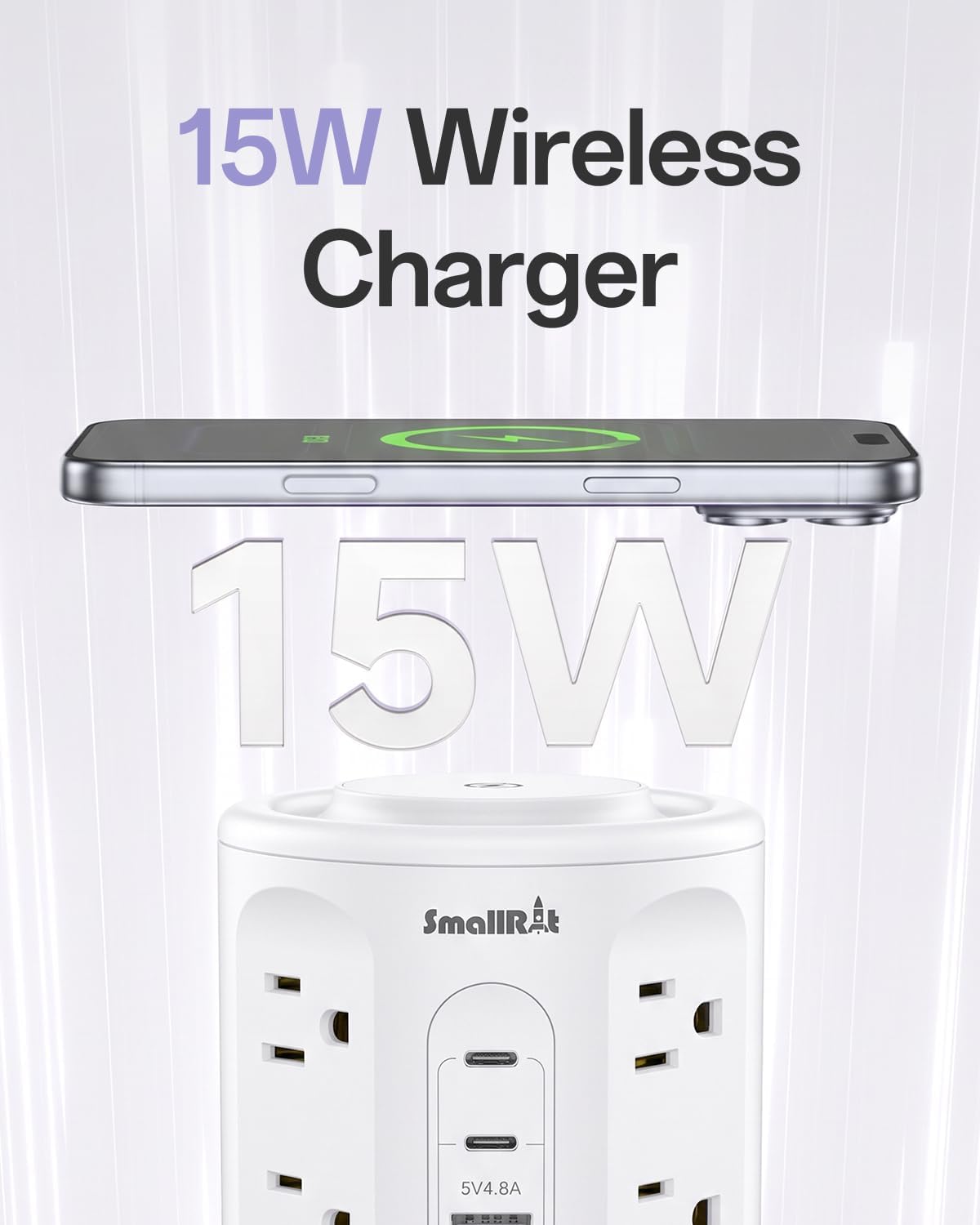Power Strip with USB Ports,Extension Cord with Multiple Outlets (12AC+3A+2C), 6.5 FT Desk White Power Strip Tower Charging Station for Home, Office, College Dorm Essentials