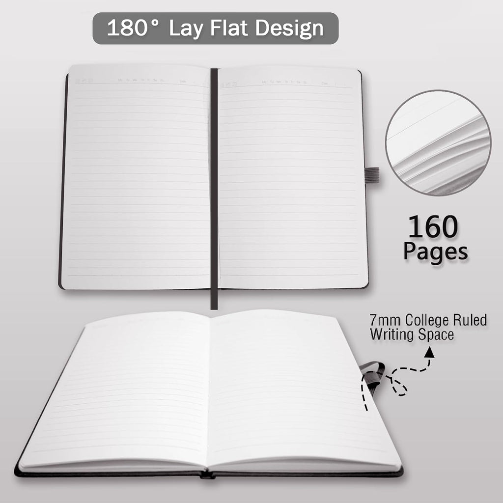 Heture Hardcover Notebooks, A5 Lined Journals Notebook for Writing 160 Pages, 8.2 x 5.5 inch, Classic Ruled Notebooks for College/Work/Travel (Lined-3 Pack, Black)
