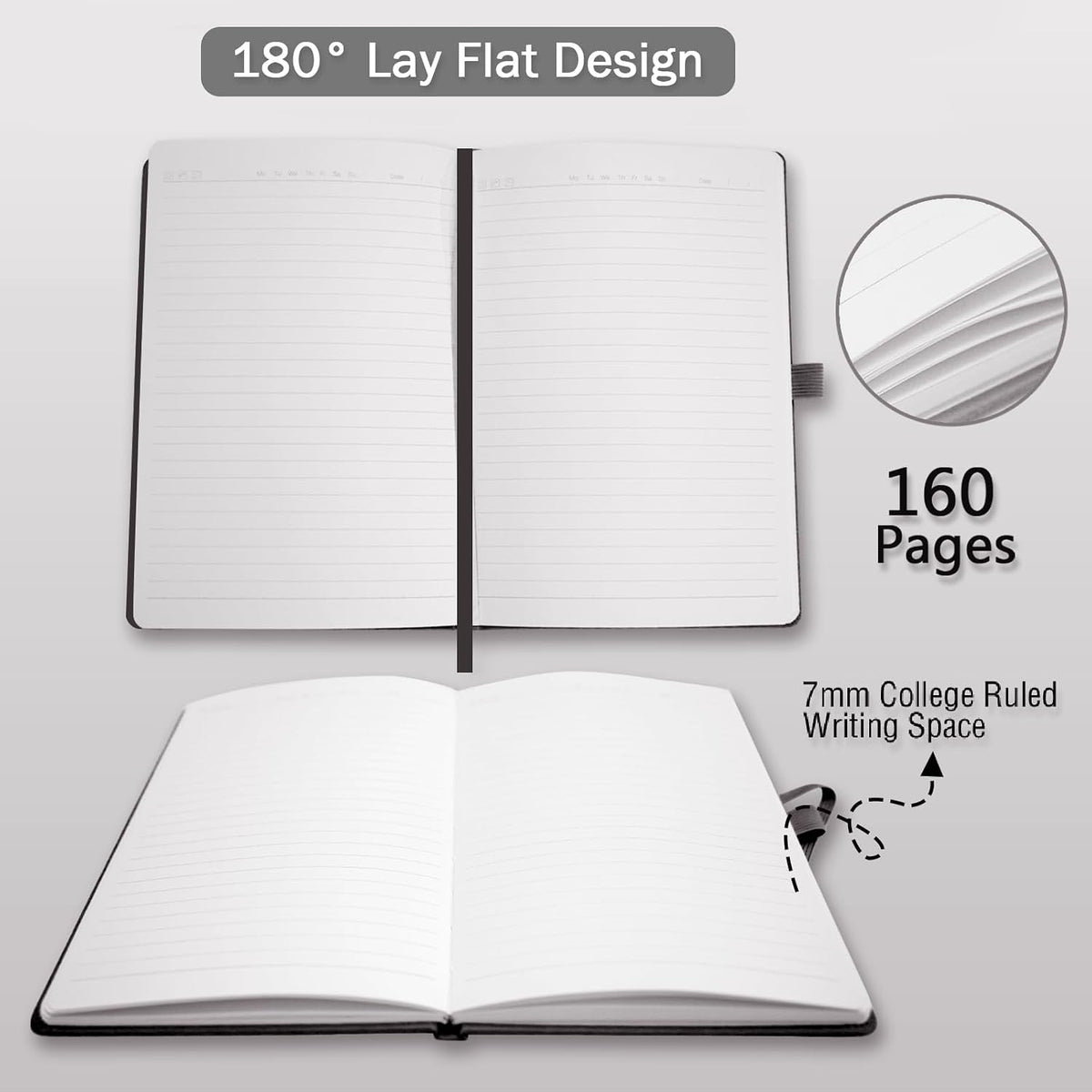Heture Hardcover Notebooks, A5 Lined Journals Notebook for Writing 160 Pages, 8.2 x 5.5 inch, Classic Ruled Notebooks for College/Work/Travel (Lined-3 Pack, Black)