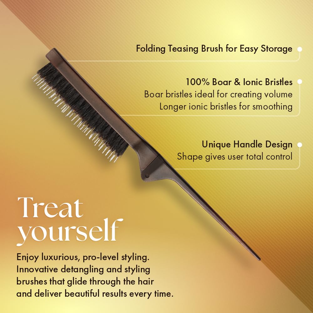 Olivia Garden Style-Up Teasing Hair Brush - Folding Design with Tail for Precise Sectioning