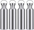 CHENGU 4 Pack Single Wall Stainless Steel Water Bottles 304 18/8 Metal Water Bottle Camping Bottles for Sports, Cyclists, Runners (Silver,26 oz)