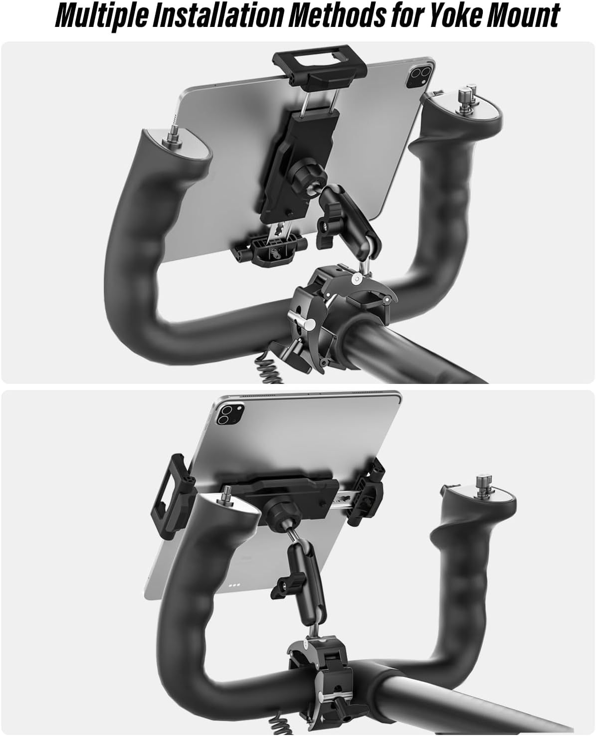 Aluminum Tablet Yoke Mount - [Large Clamp] [Thick Case Friendly] Airplane Tablet Holder, Aviation Flight Stick Clip Stand for Pilot, for iPad Pro Air Mini, iPhone, Galaxy, Fire, 6-15.6" Devices