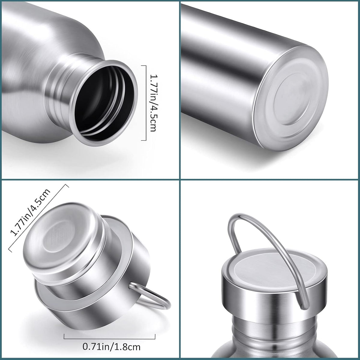 CHENGU 4 Pack Single Wall Stainless Steel Water Bottles 304 18/8 Metal Teachers Gift Water Bottle Camping Bottles for Summer Sports, Cyclists, Runners(Silver,34 oz)