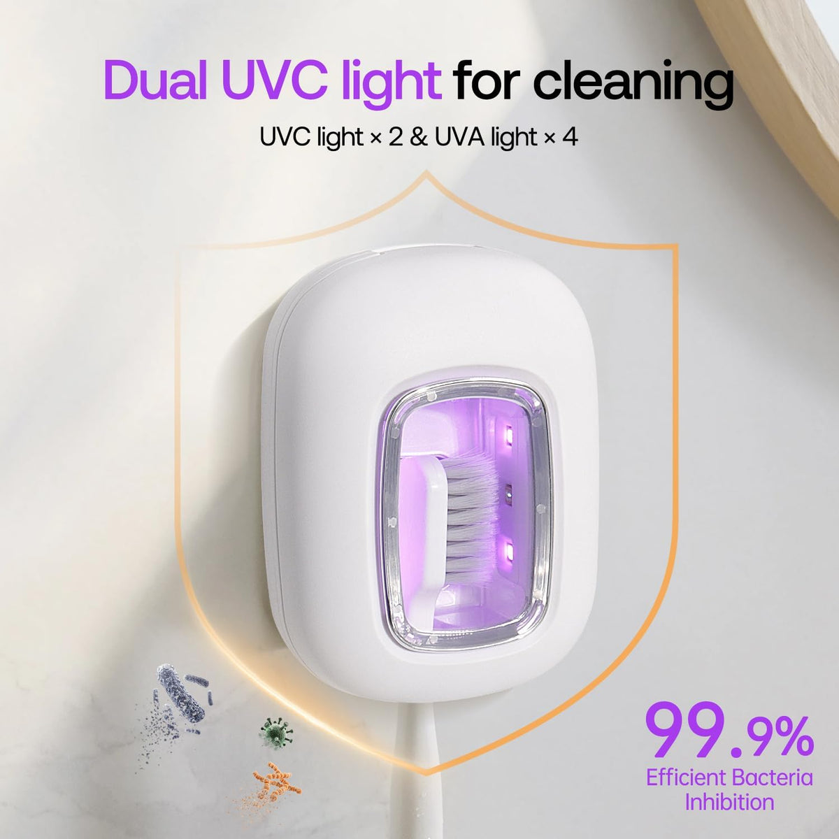 UV Toothbrush Sanitizer Case, Rechargeable Toothbrush Travel Cover Portable/Magnetic Wall Mount for Bathroom and Travel, Fits Electric and Manual Brushes, White