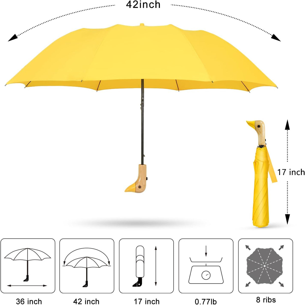 Duck Umbrella Travel Size Cute Compact Portable Waterproof for Kids Gifts